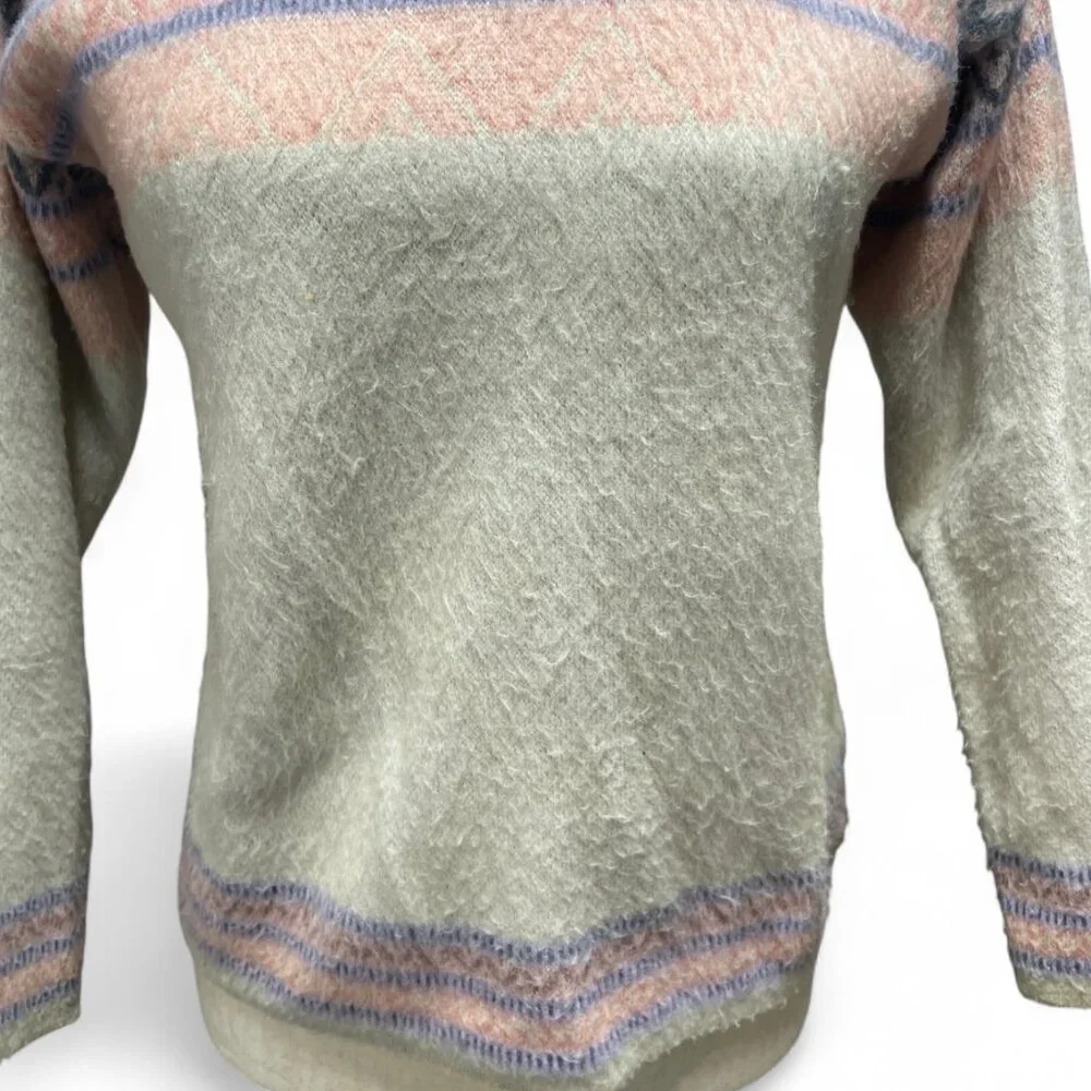 Aprés Style Preppy Pink Puprple Wool Blend Fair Isle‎ Sweater